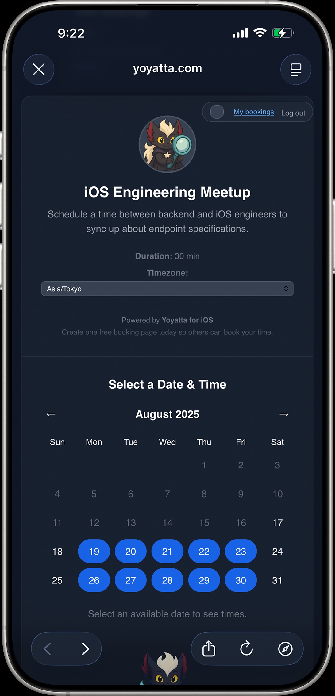 Booking page top